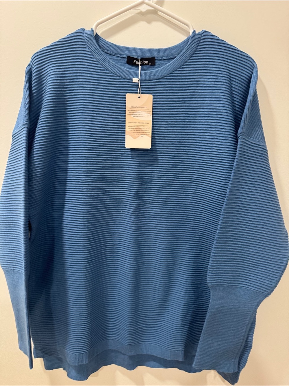 Ribbed Crewneck Sweater in Dusty Blue —